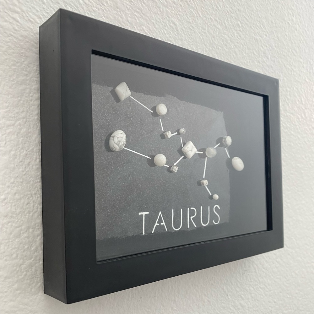 Handmade Horoscope Art TAURUS Star Constellation Beads Shadow Box 6x8 inch.